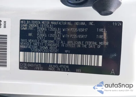 2025 Toyota Sienna Le из США, поврежденный, VIN 5TDBSKFCXSS160581